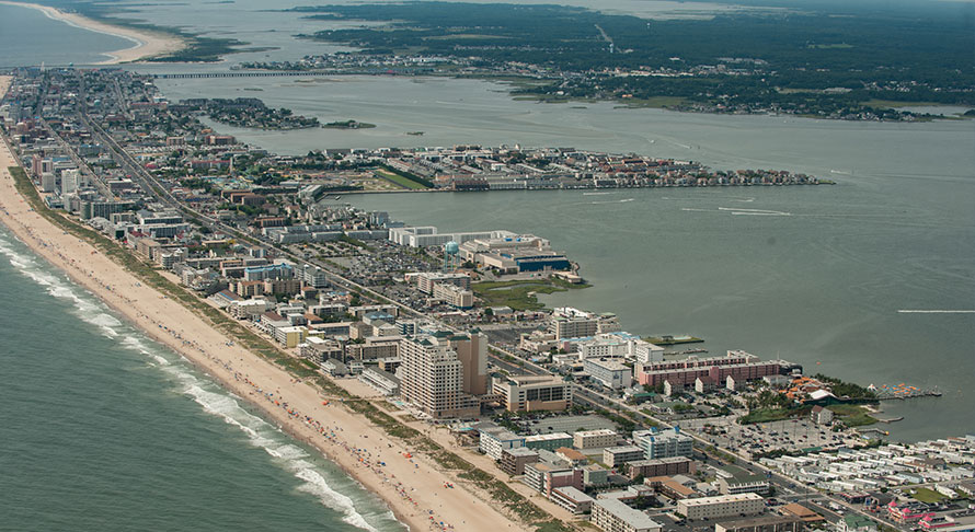 Aerial view of Ocean city, beach, and bay