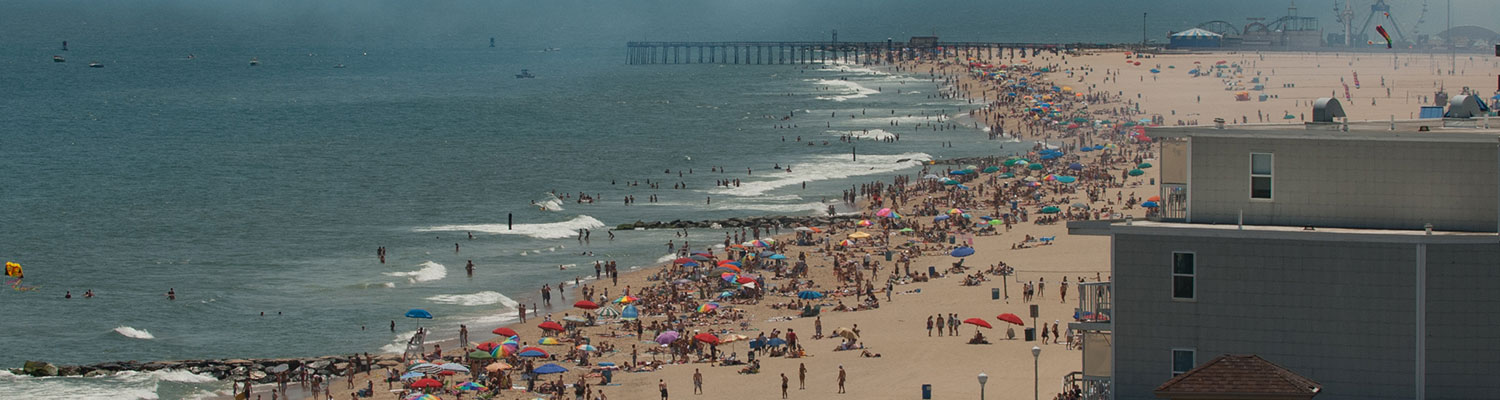 Aerial view of crowded Ocean City beach